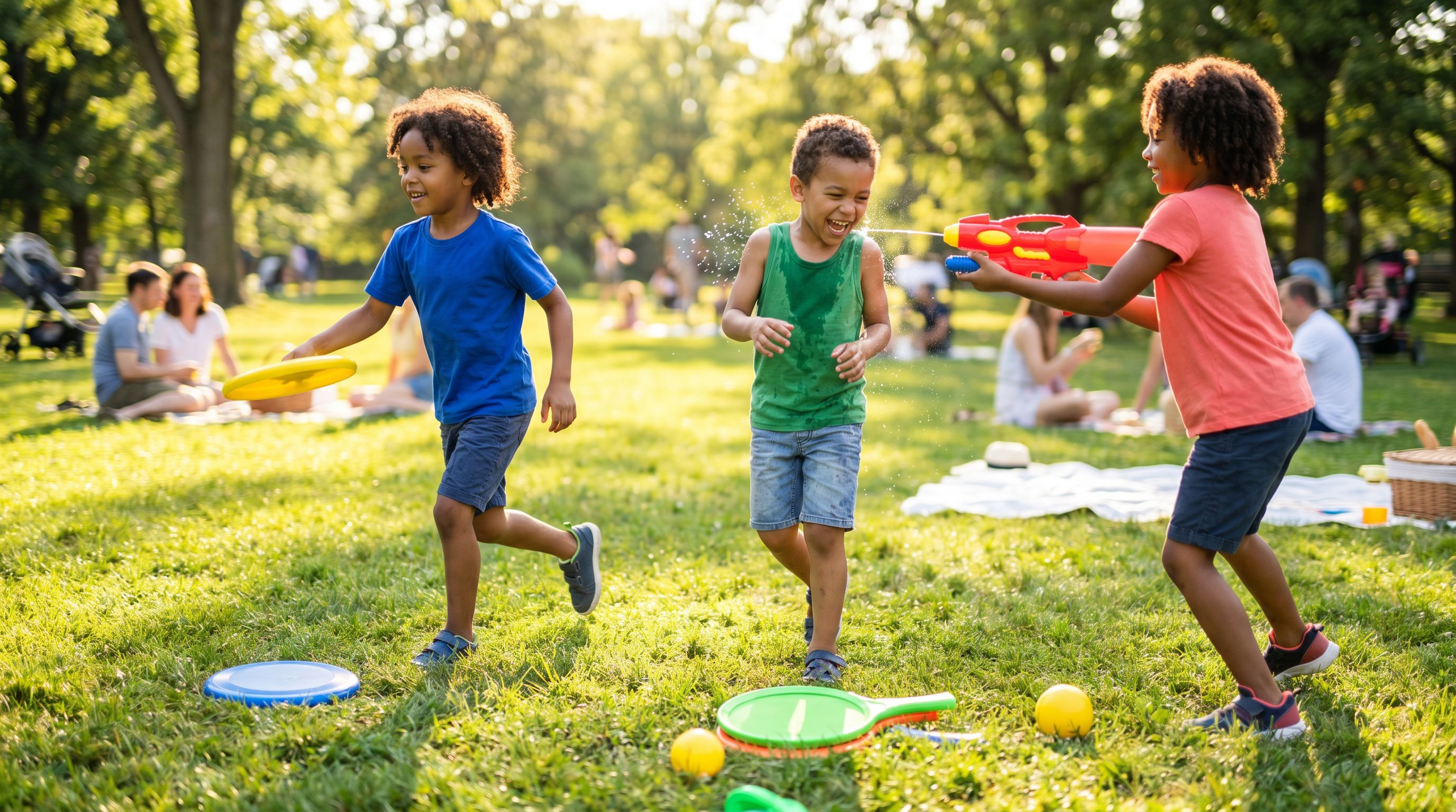 Enfants jouant en plein air avec des jeux d'extérieur